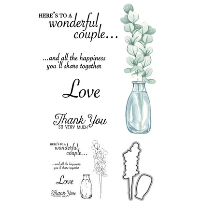 Desk Vase Bottle And Flowers Mini Cutting Dies And Stamp Set YX607-S+D