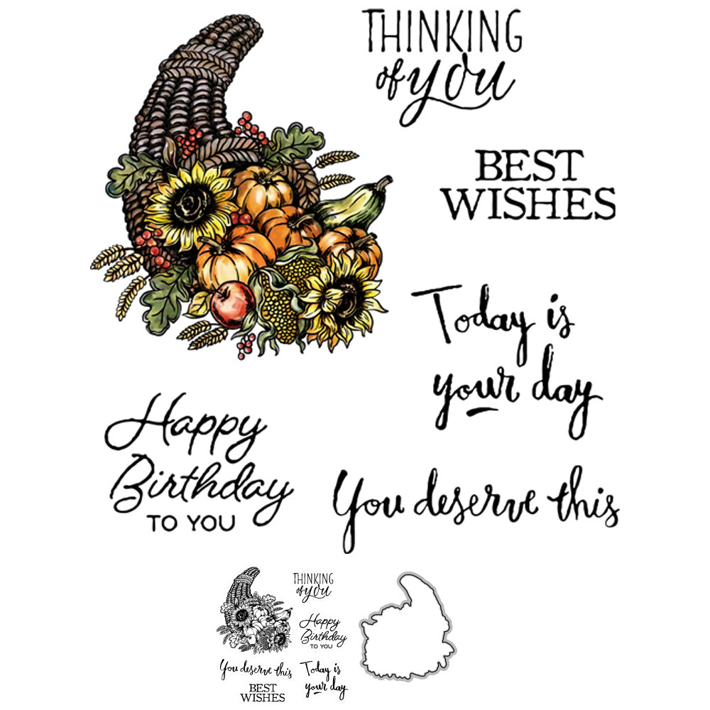 Harvest Pumpkins And Sunflowers Cutting Dies And Stamp Set YX784-S+D