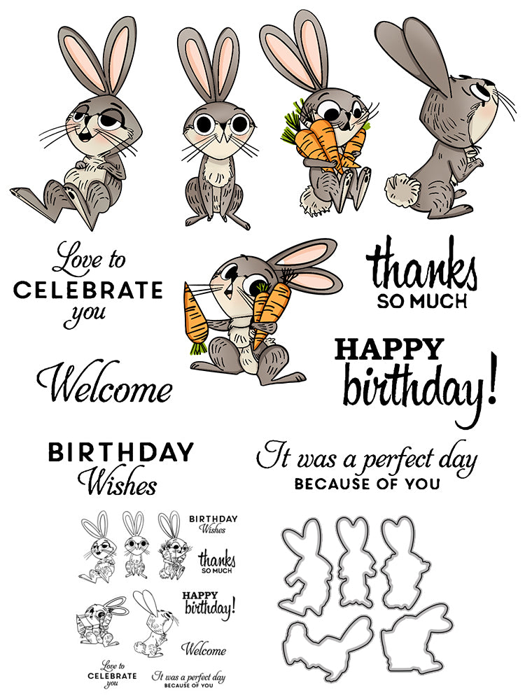 Cute little Rabbits And Carrots Cutting Dies And Stamp Set YX527-S+D